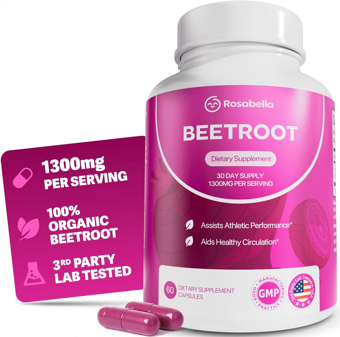 ROSABELLA ORGANIC BEET ROOT CAPSULES -130OMG BEET RO0T POWDER AID SHEALTHY CIRCULATION & VITALITY, NON-GMO, BEET ROOT SUPPLEMENT