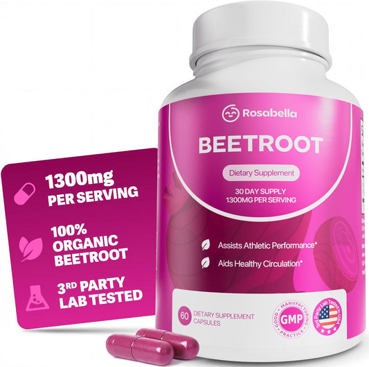 ROSABELLA ORGANIC BEET ROOT CAPSULES -130OMG BEET RO0T POWDER AID SHEALTHY CIRCULATION & VITALITY, NON-GMO, BEET ROOT SUPPLEMENT