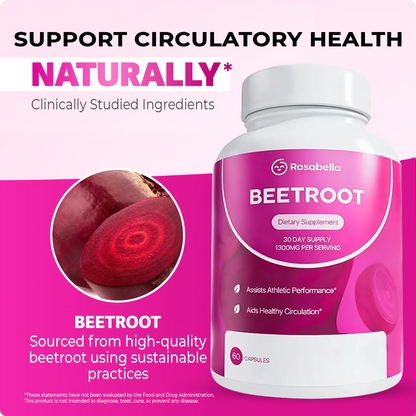 ROSABELLA ORGANIC BEET ROOT CAPSULES -130OMG BEET RO0T POWDER AID SHEALTHY CIRCULATION & VITALITY, NON-GMO, BEET ROOT SUPPLEMENT
