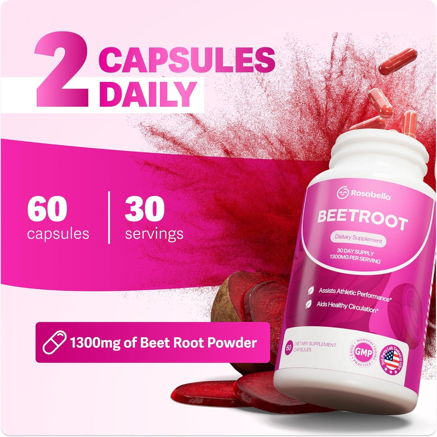 ROSABELLA ORGANIC BEET ROOT CAPSULES -130OMG BEET RO0T POWDER AID SHEALTHY CIRCULATION & VITALITY, NON-GMO, BEET ROOT SUPPLEMENT